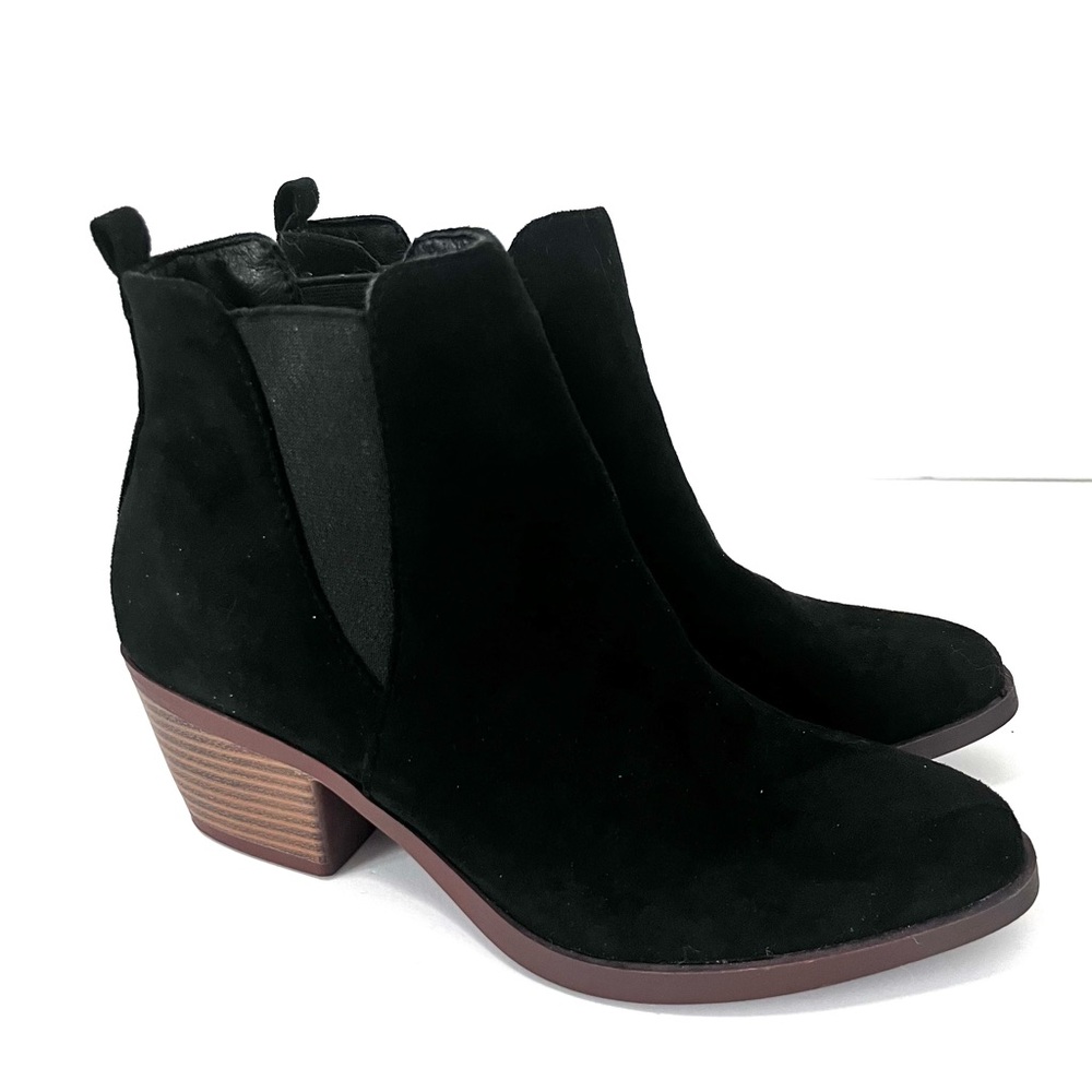 Black Faux Suede Ankle Booties Chelsea Western Boho Cottagecore Boot Women 7